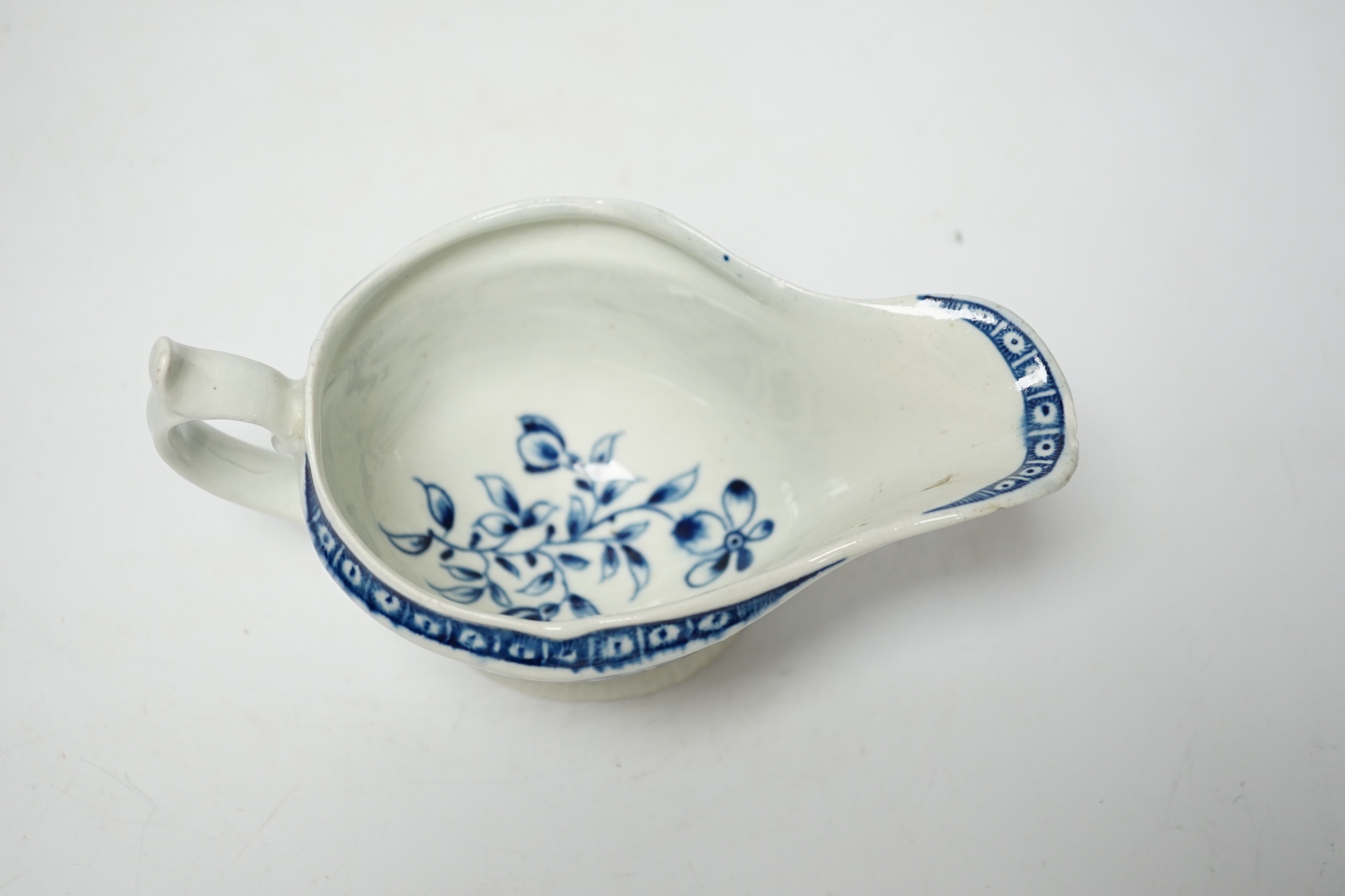 A Worcester blue and white sauceboat, circa 1770, 17cm long